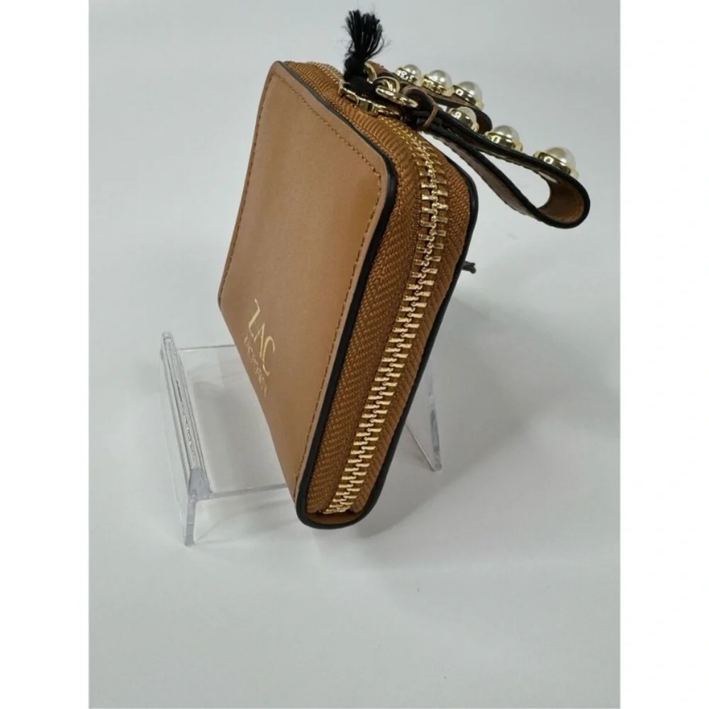 Zac Eartha Mini Bow Zipped Small Leather Wallet Brown Pearl Detail NWT